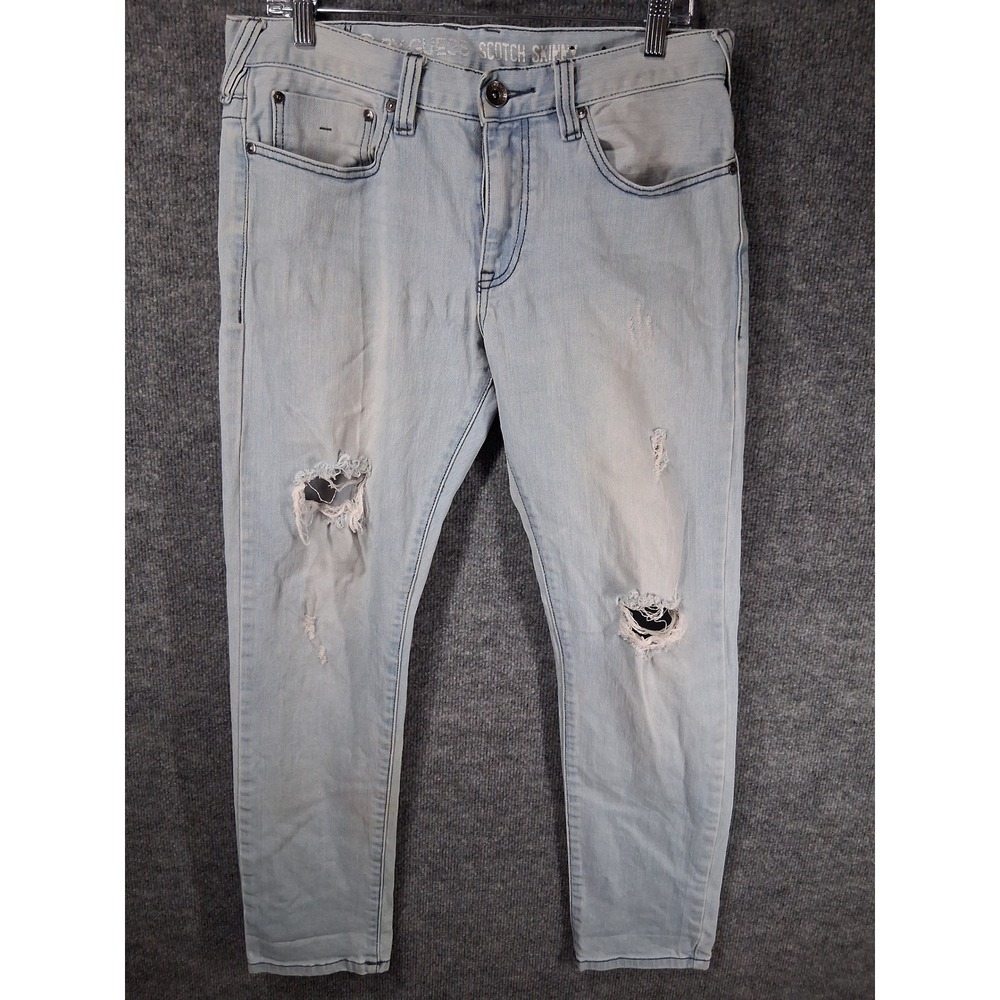 G by Guess Scotch Skinny Mens Jeans Size 32x30 Light Wash Distressed Denim